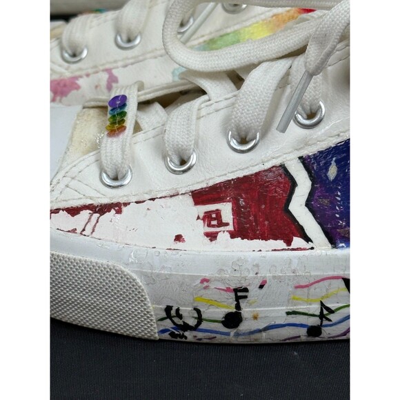 Rainbow White Canvas Custom Sneakers Women 11 Men 9.5 NYC Marvel Statement Shoes - Picture 10 of 12